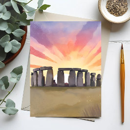 Cartão Postal Stonehenge | Wiltshire Inglaterra Aquarela Históri