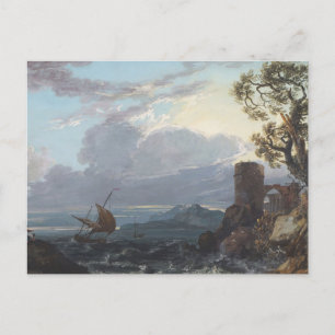 Cartão Postal Stormy Sea com Castle Ruin e Figures (c.1725-18)