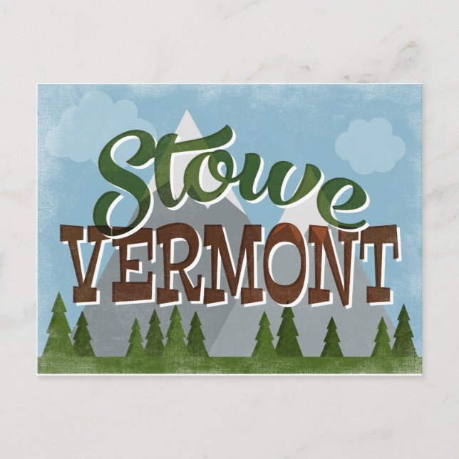 Cartão Postal Stowe Vermont Divertimento Retro Montanhas Snowy (Frente)