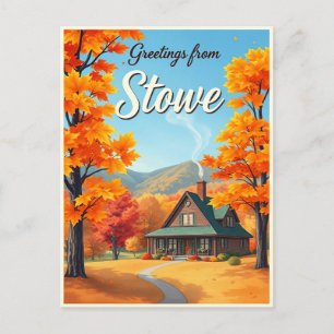 Cartão Postal Stowe, Vermont – Folhagem de Outono vintage