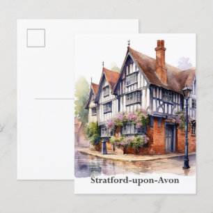 Cartão Postal Stratford sobre Avon Watercolor Painting Viagem