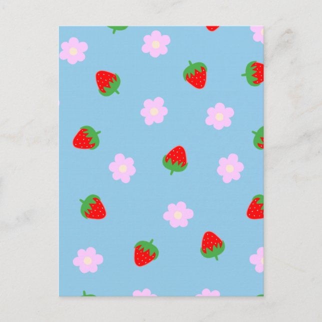Cartão Postal Strawberries & Flowers (Frente)