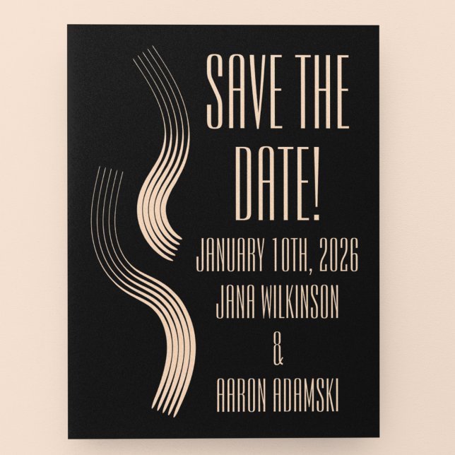 Cartão Postal Streamline Moderne Beige-on-Black Salvar a Data (Criador carregado)