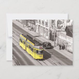 Cartão Postal Street Car Belgrad Sérvia Comboio Amarelo Postcros