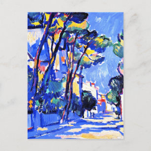 Cartão Postal Street Scene, França, pintura paisagística de 1910