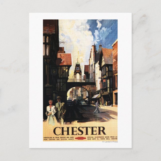 Cartão Postal Street View com Casal e Tower Clock Rail (Frente)