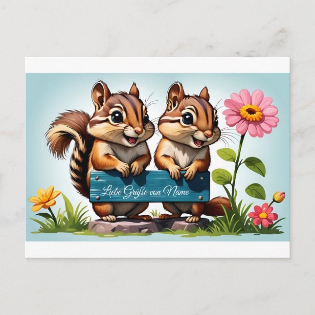 Cartão Postal Streifenhörnchen schicken Grüße (Frente)