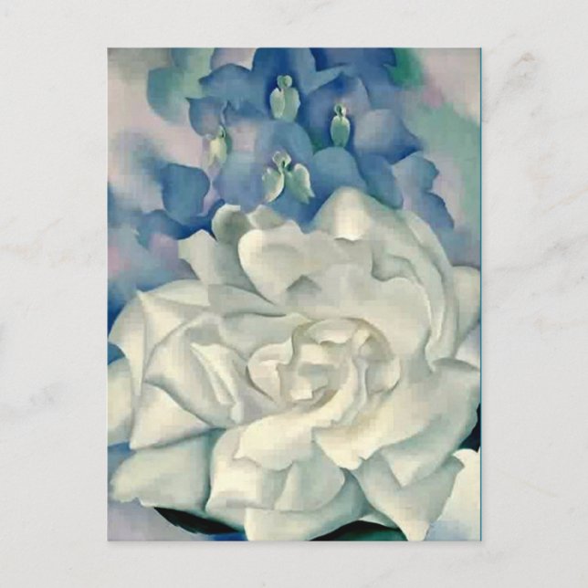 Cartão Postal Stuning Georgia O'Keeffe White Rose e Larkspur (Frente)