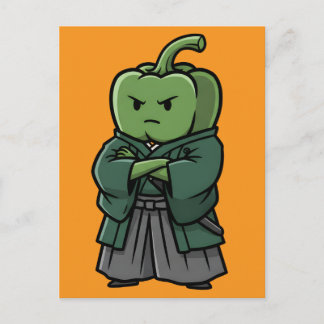 Cartão Postal Sturdy Green Bell Pepper Samurai Bodyguard 