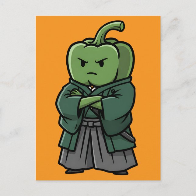 Cartão Postal Sturdy Green Bell Pepper Samurai Bodyguard  (Frente)