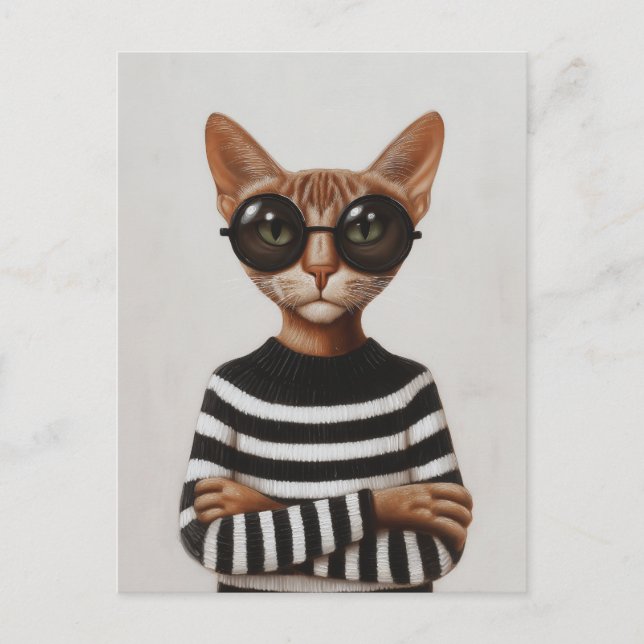 Cartão Postal Stylish Cat With Round Glasses (Frente)