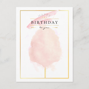 Cartão Postal Stylish Watercolor Cotton Candy Birthday