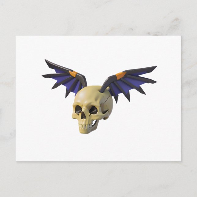 Cartão Postal Stylized Skull with Angular Colorful Wings (Frente)