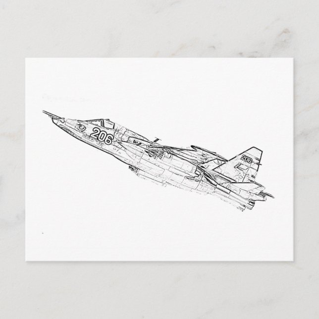 Cartão Postal SU 25 Grach Soviet Frogfoot Plane Sketch (Frente)