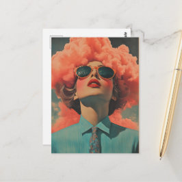 Cartão Postal Sua Cabeça Estava Nuvens Cor-de-Rosa Arte Surreali