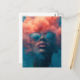 Cartão Postal Sua Cabeça Nas Nuvens Rosa Arte Surrealista