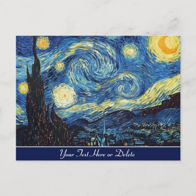 Cartão Postal Sua Cor/Texto Vincent van Gogh Starry Night Art (Frente)