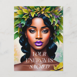 Cartão Postal Sua energia é uma mulher negra sagrada Arte Botâni