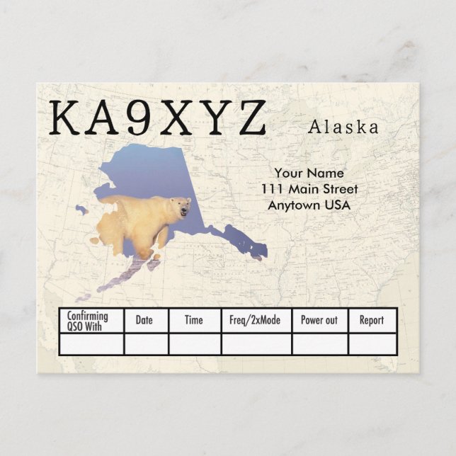 Cartão Postal Sua Foto do Alaska Shaped Cutout Personalizado QSL (Frente)