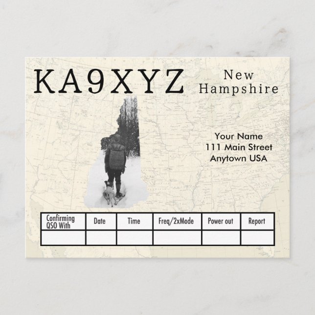 Cartão Postal Sua foto New Hampshire Shaped Cutout Custom QSL (Frente)
