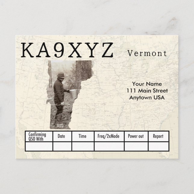 Cartão Postal Sua Foto Vermont Shaped Cutout Custom QSL (Frente)