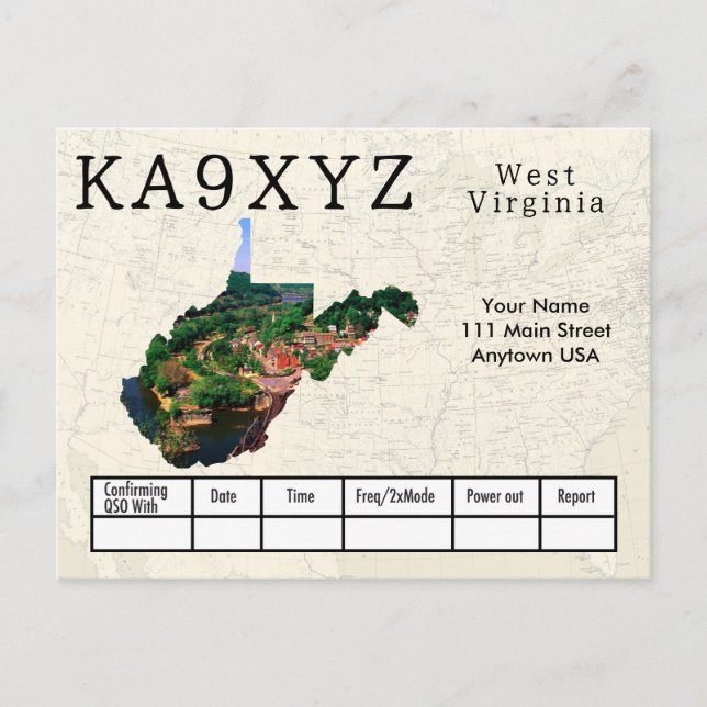 Cartão Postal Sua Foto: West Virginia Shaped Cutout Custom QSL (Frente)