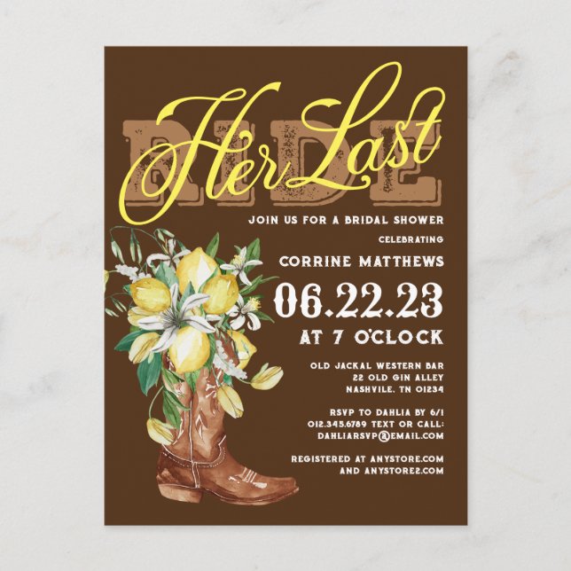 Cartão Postal Sua Última Rapariga de Corrida Boot Chá de panela  (Frente)