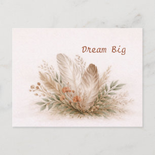 Cartão Postal Suave Botânico Boho em Aquarela com Penas 