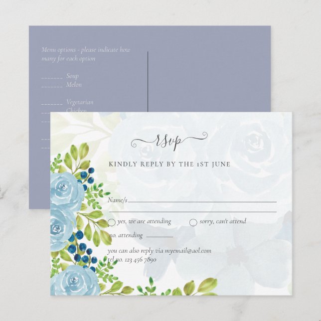 Cartão Postal Sublime DUSTY BLUE Floral Wedding Suite (Frente/Verso)