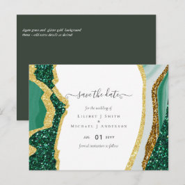 Cartão Postal Sublime Emerald Green Dourado Agate Wedding