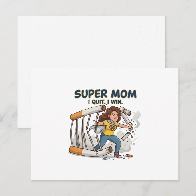 Cartão Postal Sucesso da Super Mamãe em Parar de Fumar (Frente/Verso)