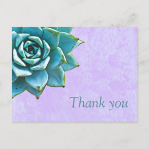 Cartão Postal Suculenta Agradecimento Aquarela Renda Lavanda