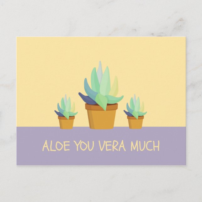 Cartão Postal Suculenta Engraçada Roxa Amarela de Aloe Vera (Frente)
