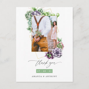 Cartão Postal Suculentas Agradecimento de Foto de Casamento Geom