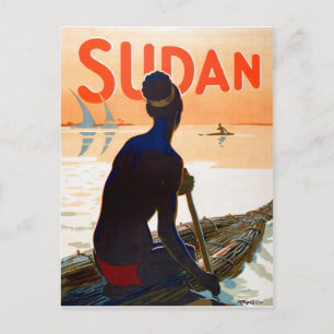 Cartão Postal Sudão, pesca tradicional, viagens vintage