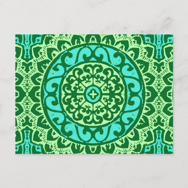 Cartão Postal Sudoeste do Sol Mandala Batik, Verde limão (Frente)