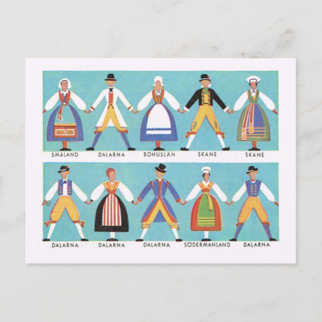 Cartão Postal Suecia Vintage, fantasia tradicional sueca 2 (Frente)