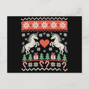 Cartão Postal Suéter Feio de Natal de Unicórnio Temporada de Nat