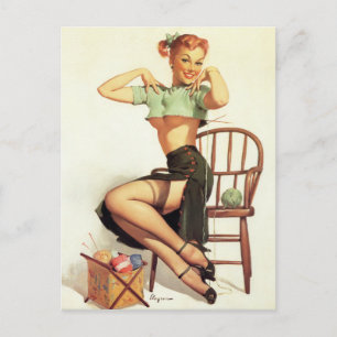 Cartão Postal Suéter Verde Pin Up