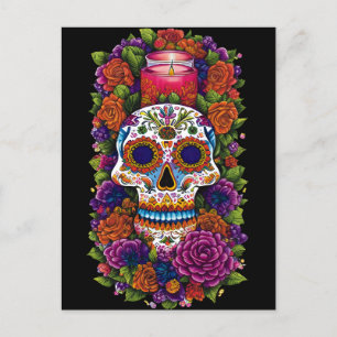 Cartão Postal Sugar Skull Art - Celebrar Dia de los Muertos
