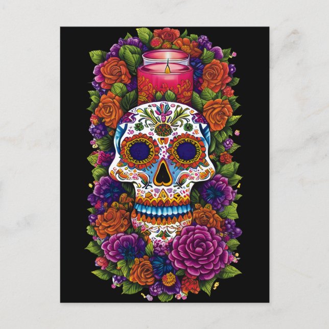 Cartão Postal Sugar Skull Art - Celebrar Dia de los Muertos (Frente)