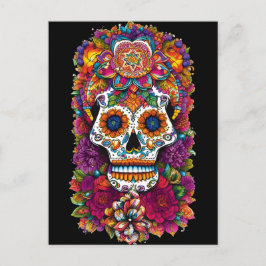Cartão Postal Sugar Skull Art - Fiesta das cores