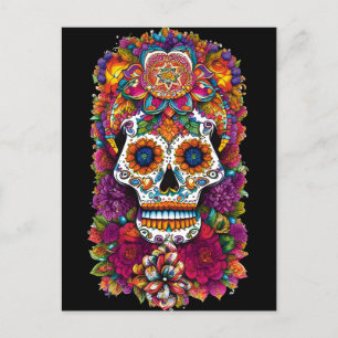 Cartão Postal Sugar Skull Art - Fiesta das cores