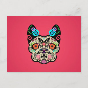 Cartão Postal Sugar Skull Frenchie - Rosa