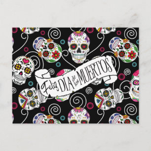 Cartão Postal Sugar Skulls and Swirls Black ID725