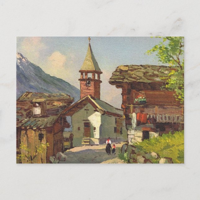 Cartão Postal Suíça antiga   aldeia no Valais (Frente)
