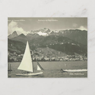 Cartão Postal Suíça Antiga, Montreux, Lago de Genebra