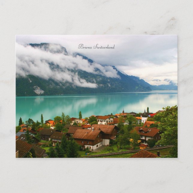 Cartão Postal Suiça Brienz e lago verde-azulado Brienzersee (Frente)