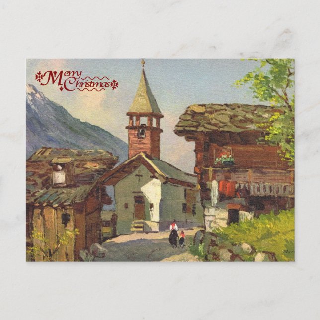 Cartão Postal Suiça de Vintage, aldeia de Valais (Frente)