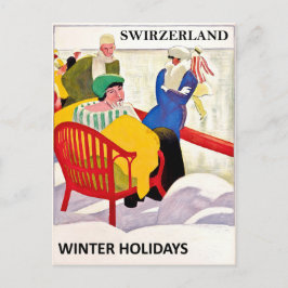 Cartão Postal Suíça, férias de inverno, patinação no gelo, vinta
